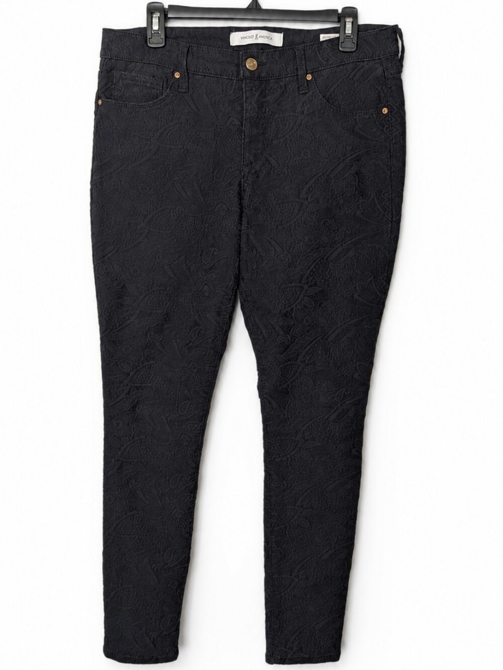 Vintage America Wonderland Skinny Jeans Black Jacquard Floral Paisley